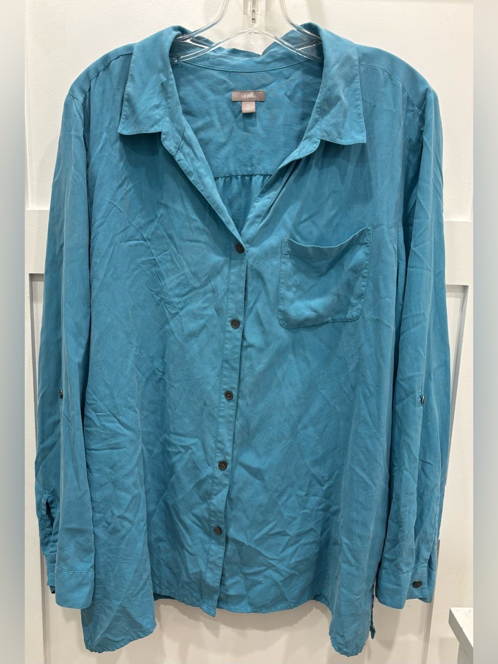 J. Jill 100% Silk Cornflower Blue Lightweight Button-Up Shirt